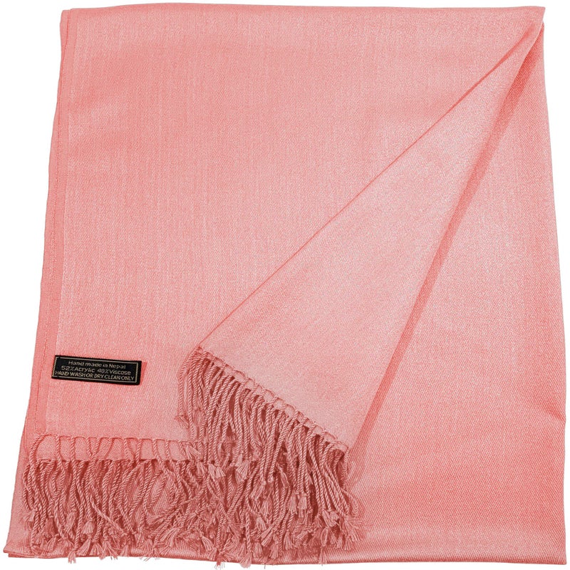 CJ Apparel Coral Pink Solid Color Pink Tassels Design Nepalese Shawl Scarf Wrap Stole Throw Head Wrap Pashmina Gift Hand Made in Nepal New - Image 3